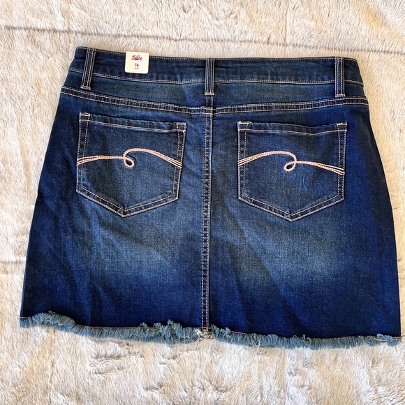 NWT Justice Denim mini skirt stud trim raw hem dark wash attached shorts 16 Plus - Picture 2 of 6